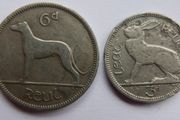 Vintage Irish Sixpence 1928 and 3 Pence 1933