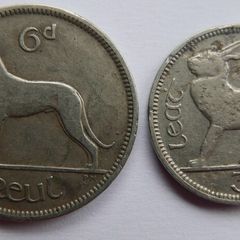 Vintage Irish Sixpence 1928 and 3 Pence 1933