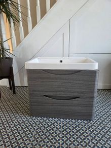 wall hung bathroom cabinet and sink