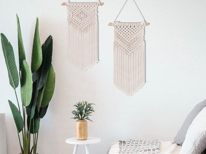 2pcs Macrame Wall Hanging Handmade Woven Tapestry, Boho Wall Decor Art Home Decoration (25cm W x 42cm L)