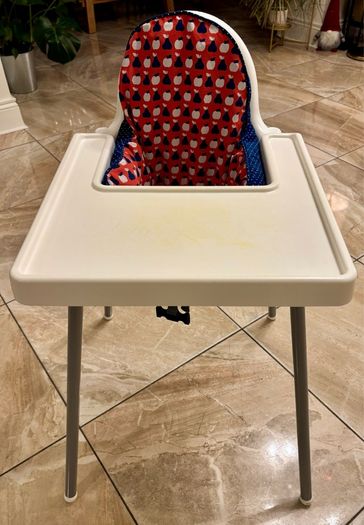 Ikea Antilop high chair with tray, safety straps, cushion and cover