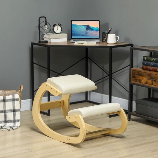 Ergonomic Rocking Knee Stool for Home Office, to Improve Posture, Cream