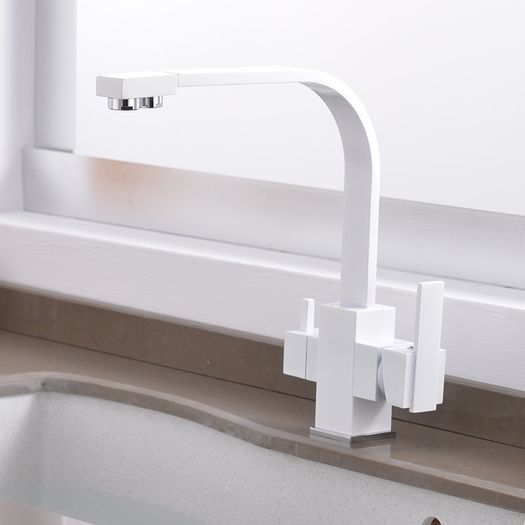 Square 3 Way Faucet Brass White
