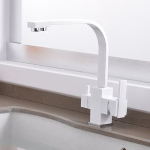 Square 3 Way Faucet Brass White