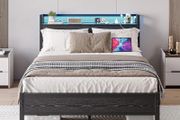 King Size Bed Frame with Storage,LED Lights,5ft Metal Bed Frame Kingsize Bed Frame with Charging Station,Mattress Foundation,Strong Steel Slats Support,Noise Free,Black