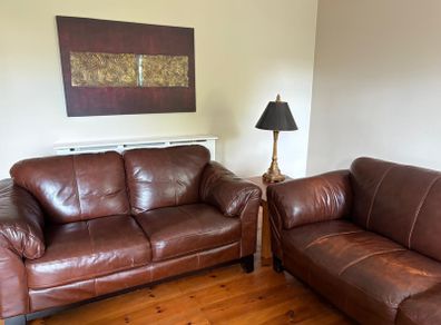 Luxury brown leather sofa set - 3 seater, 2 seater& Armchair.