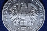 1974 F Germany 5 Mark Silver unc coin, 25th Anniversary of the federal Constitutional Law