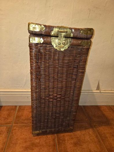 Vintage Wicker and Brass Square Basket