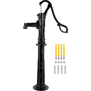 Hand Water Pump w/ Stand, 15.7 x 9.4 x 53.1 inch Pitcher Pump & 26 inch Pump Stand w/ Pre-set 1/2" Holes for Easy Installation, Rustic Cast Iron Well Pump for Yard, Garden,