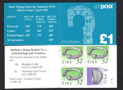 1992 Ireland Lismore Crozier Definitive Stamp Booklet Mint Never Hinged (MNH). Hibernian HB43