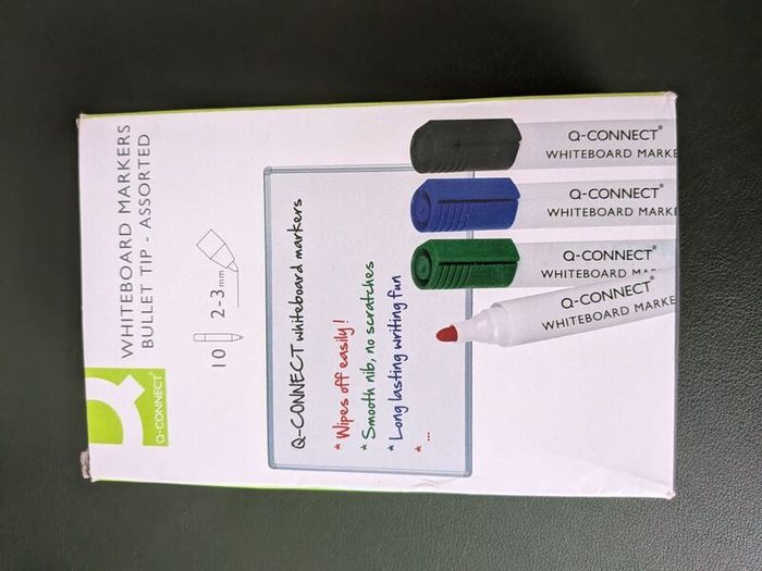BRAND NEW 10 whiteboard markers q-connect 2-3mm assorted colours