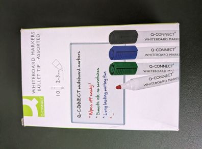 BRAND NEW 10 whiteboard markers q-connect 2-3mm assorted colours