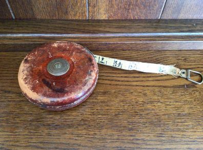 Antique 1940s Leather Case Measuring tape