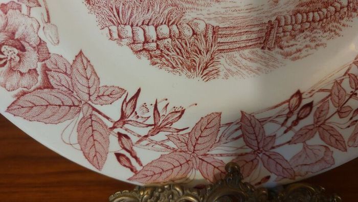 Fabulous Vintage Arklow Pottery Pink and White 9 Inch Wall Plate in an Classic Style Country Landscape Scene with a border of Hedgerow Plants