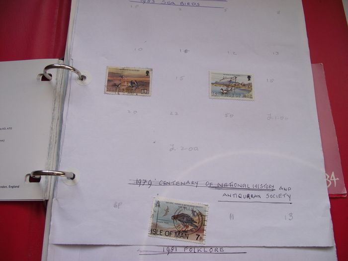 A collection of stamps from Isle of Man and Israel on albums pages (1950-1998) in the binder