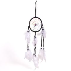 Black dream catcher with white feathers