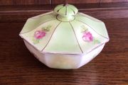 Vintage 1930s Art Deco Green floral ceramic soap dish