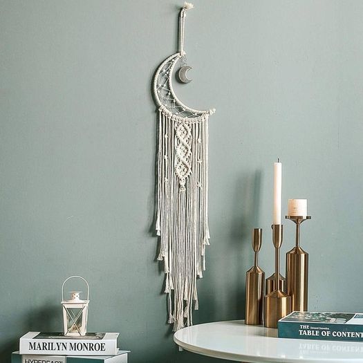 NEW SALE | Macrame Wall Hanging with LED Light,Moon Dream Catcher Woven Tapestry Bohemian Home Decor Wedding Party Ornaments Craft Gifts,Interior Holiday Decorations Christmas Decoration
