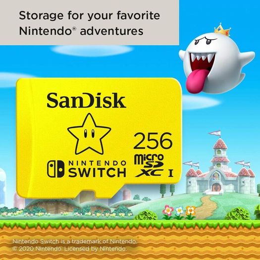 SANDISK micro SD card licensed for Nintendo Switch consoles, 256GB Super Mario Superstar edition (up to 100 MB/s, Nintendo gaming storage, UHS-I, Class 10, V30, U3)