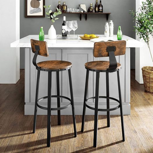 _Set of 2 bar stools, kitchen chairs with sturdy metal frame, seat height 73.2 cm, easy assembly, industrial design, vintage brown-black