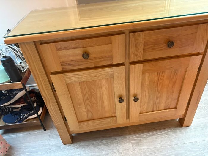 Solid Ash sideboard with toughened glass top