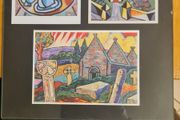 Bob Cahill Cards From Oriental Paintings Framed Under Glass. Nice Decorative Picture. In Good Condition.