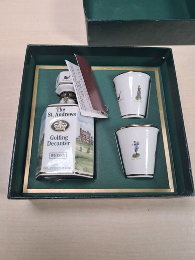 Pointers London Edinburgh Whisky Decanter And Cups Set St Andrews Golf Golfing Vintage