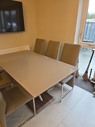 dining table and six chairs