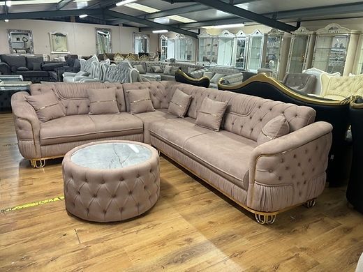 Luzia Cream & Beige Corner Sofa Bed + Matching Coffee Table