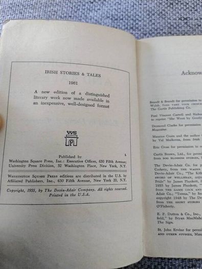 Irish Stories and Tales 1961 in used condition 32 stories and tales FREE STANDARD POSTAGE INCLUDED