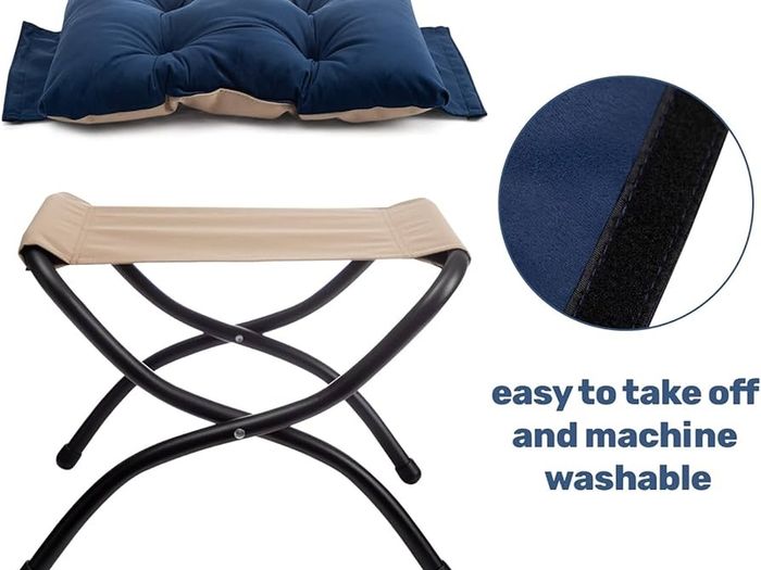 Foldable Footstool Foot Rest Stool Folding Footstools for Living Room Garden Balcony Velvet Leg Rest Sofa Small Ottoman with Metal Legs, Dark Blue