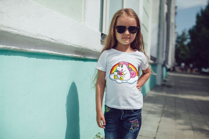 Cute Funny Unicorns Printed Girls T-shirt Tee Top Shirt Birthday Girl Tees Tops Shirts