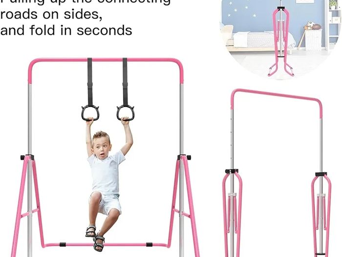 Gymnastics Bars, Junior Training Kip Bar Gymnastics Equipment for Home,Adjustable Height Folding Horizontal Bar with Gymnastic Rings for Kid
