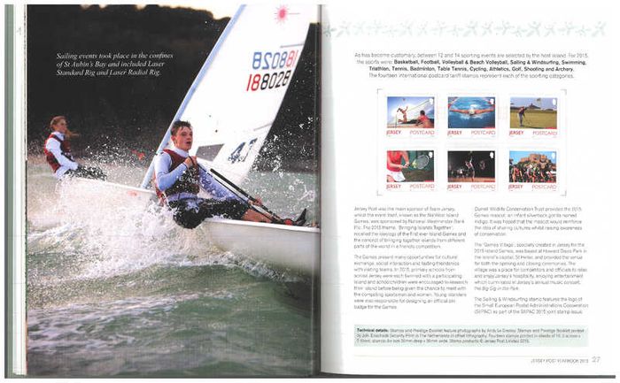 2015 Jersey Stamp Year Book (hardback) issued by Jersey Post includes 28 images of contents