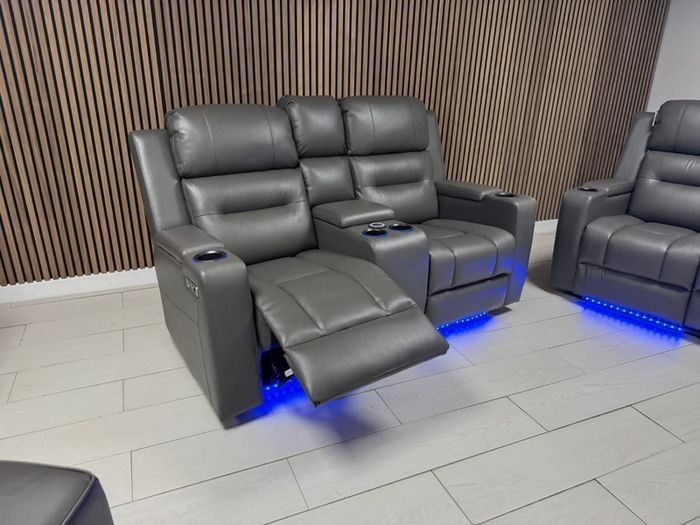 2 Seater Titan Plus Electric Grey Leather Recliner Sofa