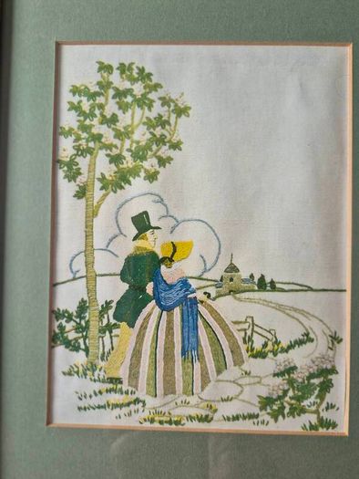 Vintage Crinoline Lady / Crinoline Couple Embroidery Pair