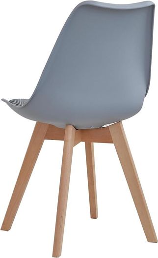 Set of 4 Solid Beech Dining Chairs Retro Upholstered Kitchen Chair Wooden Grey