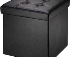 NEW SALE | Folding Ottoman Storage Box with Lid, Faux Leather Footstool Toy Storage Box Storage Seat 38 x 38 x 38 cm