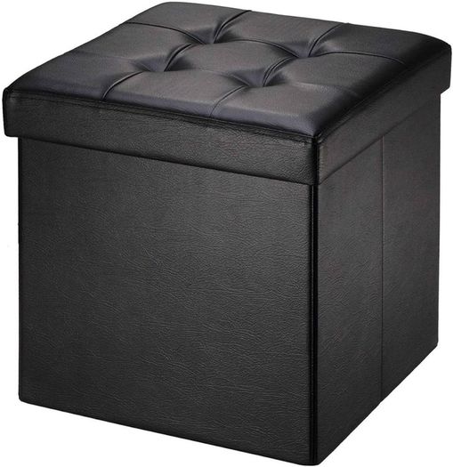 SALE | Folding Ottoman Storage Box with Lid, Faux Leather Footstool Toy Storage Box Storage Seat 38 x 38 x 38 cm
