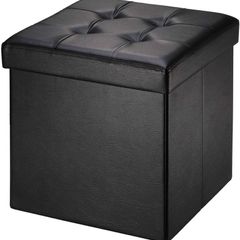 SALE | Folding Ottoman Storage Box with Lid, Faux Leather Footstool Toy Storage Box Storage Seat 38 x 38 x 38 cm