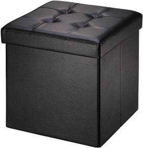 SALE | Folding Ottoman Storage Box with Lid, Faux Leather Footstool Toy Storage Box Storage Seat 38 x 38 x 38 cm