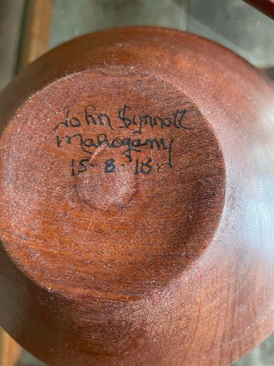 Hand Lathed Signed Coloured Edge Bowl Solid Mahogany