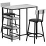 Bar table set with 2 stools and storage shelves for dining room, kitchen, gray and black Image 2