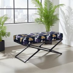 Metal frame bench with velvet seat