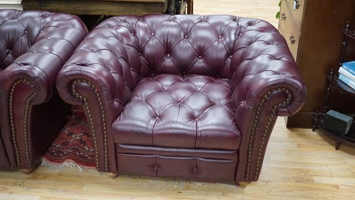 Pair of Plum Leather Armchairs