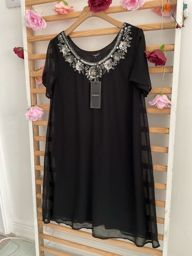 dress Bnwt byoung dress size 38 black chiffon with embellished neckline short sleeves