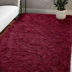 Soft Area Rugs for Living Room, Plush Fluffy Bedroom Rug, Non-slip Shaggy Rugs for Dorm Teens Room Decor, Modern Indoor Furry Carpets for Playroom Study Office, 200x230 cm, Wine Red