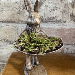 New bespoke 15cm high Jeeves the hare butler with tray and dried moss