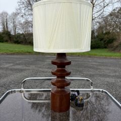 Mid-century turned teak lamp with twisted cable  c1960