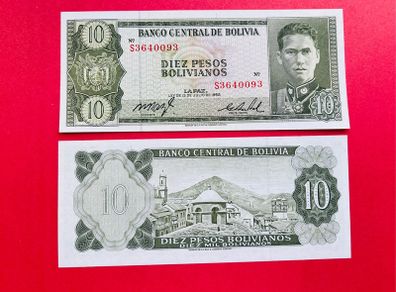 Bolivia  10  PESOS Bolivianos. 1962   Pick 154a . ( Uncirculated )